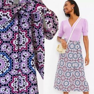 NWOT Loft Wrap Skirt | Midi | Mosaic | Wrap | Petite | Linen Blend | Size 2P